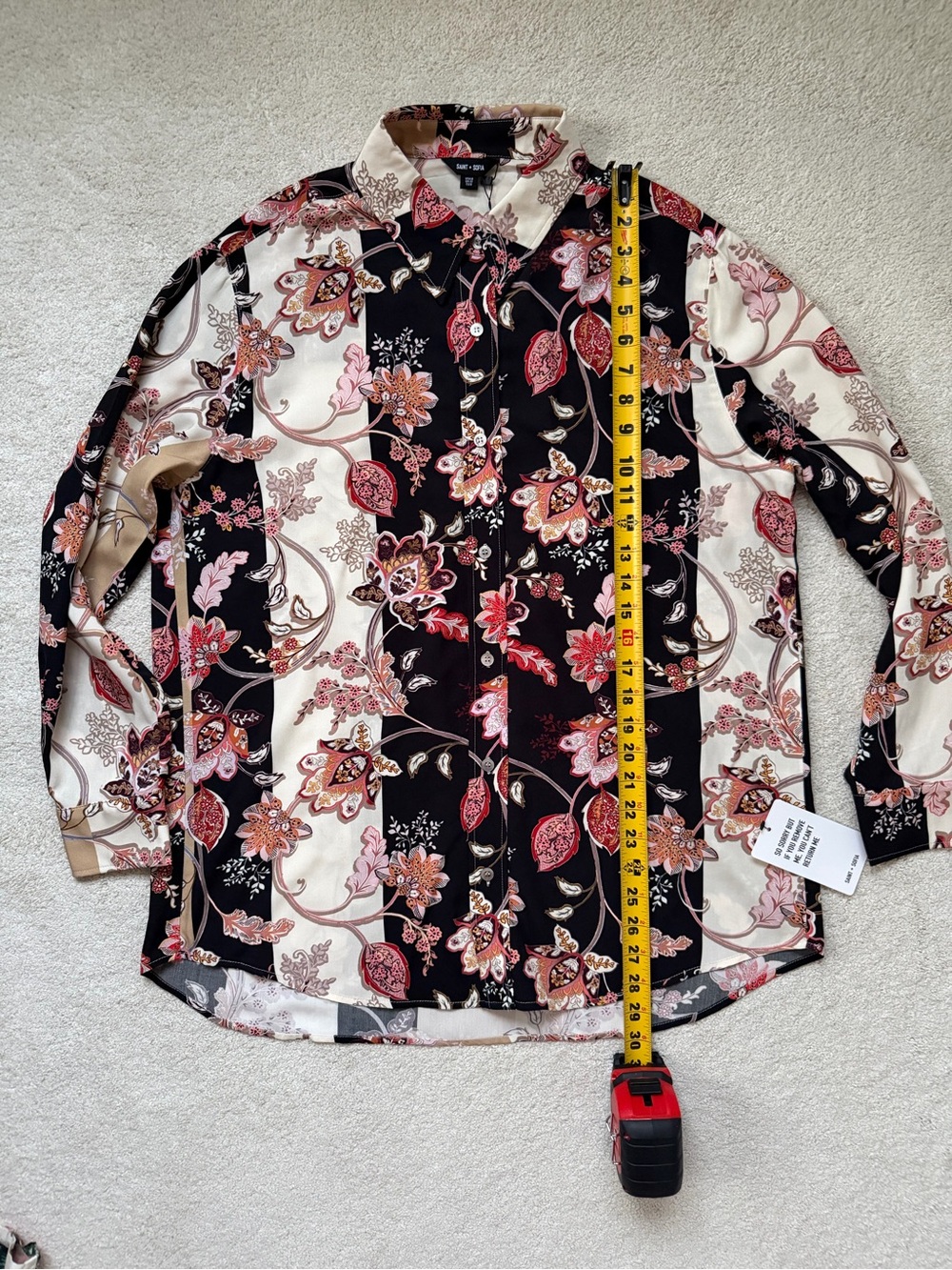 Saint+Sofia Floral Button-Up Long-Sleeve Shirt Black & Cream Size M NWT - Picture 5 of 11